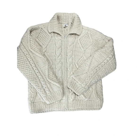 Vintage Ice Ame Full Zip Chunky Sweater Cardigan Ivory Hand Knit Size Large - Picture 2 of 11
